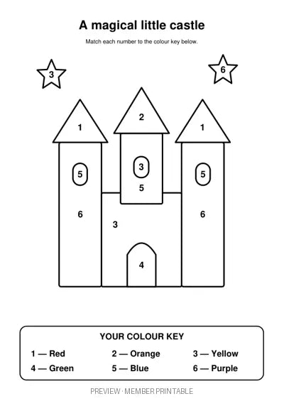A Magical Little Castle — colour by number with colour key watermarked preview