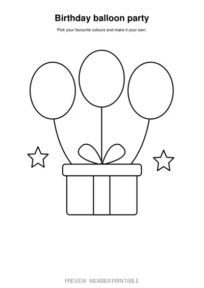 Birthday Balloon Party — plain colouring watermarked preview