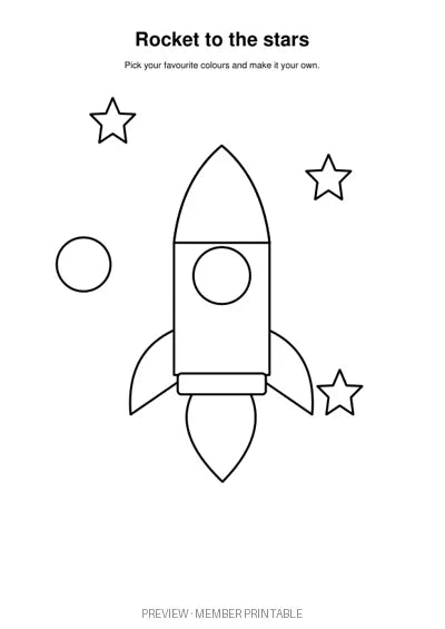 Black and white rocket colouring printable
