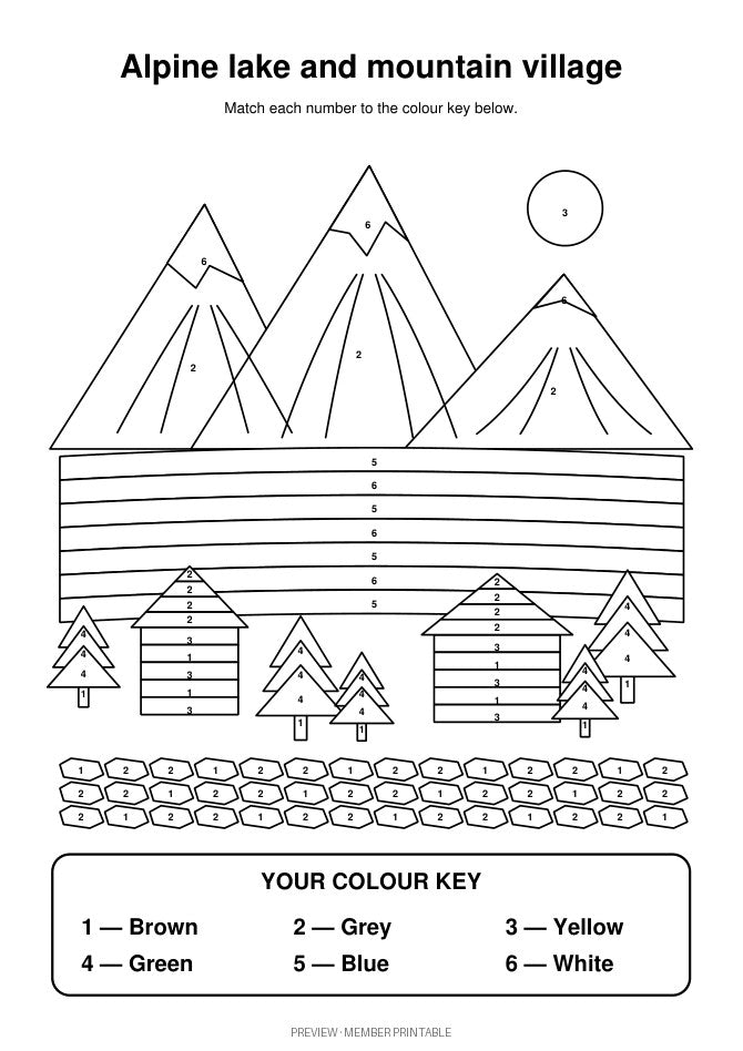 Alpine Lake and Mountain Village: numbered preview with subject-aware colour key