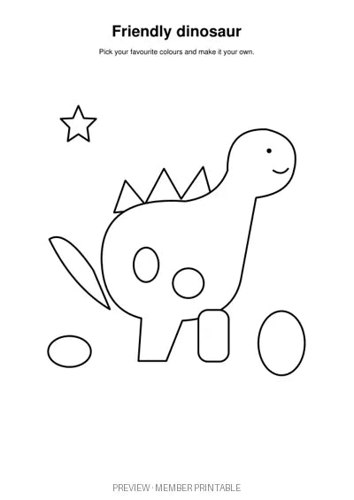 Friendly Dinosaur — plain colouring watermarked preview