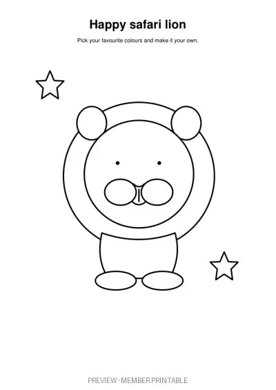 Happy Safari Lion — plain colouring watermarked preview
