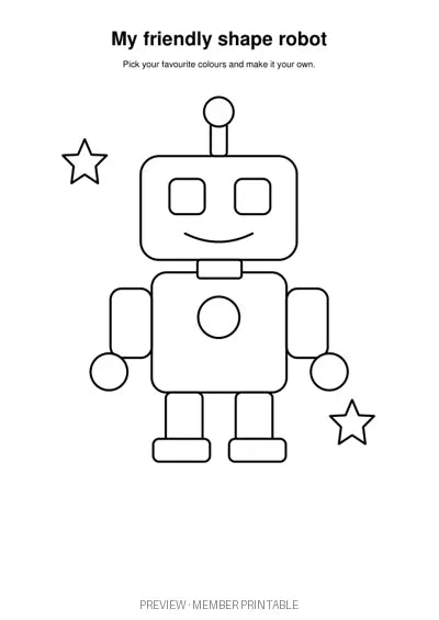 My Friendly Shape Robot — plain colouring watermarked preview